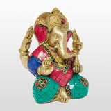 गैलरी व्यूवर में इमेज लोड करें, Brass Appu Ganesh with Stonework 6.5 in