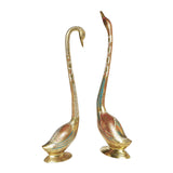 गैलरी व्यूवर में इमेज लोड करें, Brass Swan Set Small with Colourful Engraving (Set of 2) - 18 in