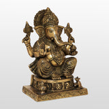 Load image into Gallery viewer, Brass Ganesh in Antique Gold Finish 12 in