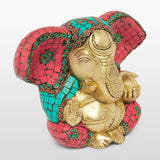 गैलरी व्यूवर में इमेज लोड करें, Brass Appu Ganesh with Stonework Big 5.5 in