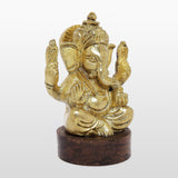 Load image into Gallery viewer, Brass Engraved Ganesh in Bright Gold Finish on Wooden Base 2.5 in
