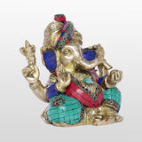 Load image into Gallery viewer, Brass Stonework Ganesh in Turban 8 in