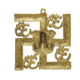 Afbeelding in Gallery-weergave laden, Brass Ganesh with Swastik and Om Wall Hanging 9 in