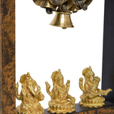 Load image into Gallery viewer, Wooden Temple Frame with Ganesha Laxmi and Saraswati 7.5 in x 7.5 in