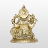 गैलरी व्यूवर में इमेज लोड करें, Brass Engraved Relaxing Ganesha with Crown &amp; Base - 10 in