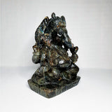 Load image into Gallery viewer, Labradorite Stone Sitting Ganesh with Velvette Box 10 in