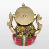 Load image into Gallery viewer, Brass Ganesh with Big Ears in Stonework 8 in