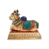 Load image into Gallery viewer, Brass Stonework Nandi with Base 8 in x 7 in