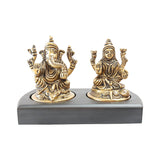 Afbeelding in Gallery-weergave laden, Brass Ganesh and Laxmi Pair on Wooden Base 3.5 in