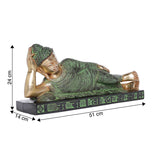 गैलरी व्यूवर में इमेज लोड करें, Brass Relaxing Buddha in Green stone finish 20 in