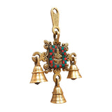 Load image into Gallery viewer, Brass Stonework Ganesha Wall Hanging Bells - 7 in