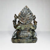 Load image into Gallery viewer, Labradorite Stone Sitting Ganesh with Velvette Box 10 in