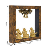 Afbeelding in Gallery-weergave laden, Wooden Temple Frame with Ganesha Laxmi and Saraswati 7.5 in x 7.5 in
