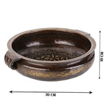 Load image into Gallery viewer, Antique Finish Floral Engraved Brass Urli with Handles - 10 in
