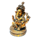 Afbeelding in Gallery-weergave laden, Brass Ganesh With Pagdi With Base Green Antique Finished 26 In
