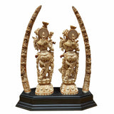 Load image into Gallery viewer, Marble Dust Radha Krishna with Tusk in Ivory Finish 42 in