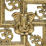 Afbeelding in Gallery-weergave laden, Brass Ganesh with Swastik and Om Wall Hanging 9 in