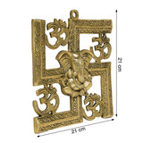 Load image into Gallery viewer, Brass Ganesh with Swastik and Om Wall Hanging 9 in