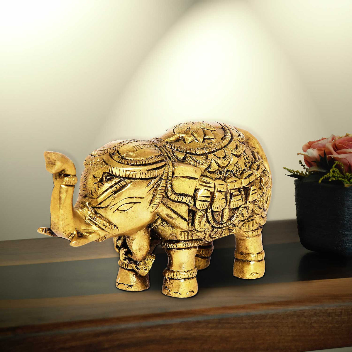 The Bombay Store Brass Engraved Small Elephant