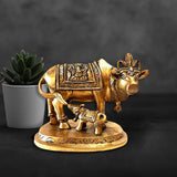 Load image into Gallery viewer, Brass Ganesh Carved Cow and Calf small 2.5 in