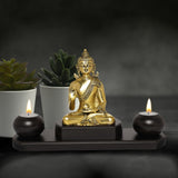 गैलरी व्यूवर में इमेज लोड करें, Brass Blessing Buddha with T-Light Candle Holder 7.75 in