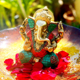 गैलरी व्यूवर में इमेज लोड करें, Brass Appu Ganesh with Stonework 6.5 in