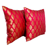 Afbeelding in Gallery-weergave laden, Zari Brocade Cushion Cover - Set of 2 (Assorted Colour &amp; Design) 12 x 12 in