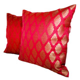 Afbeelding in Gallery-weergave laden, Zari Brocade Cushion Cover - Set of 2 (Assorted Colour &amp; Design) 12 x 12 in