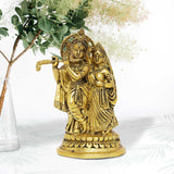 Load image into Gallery viewer, Brass Engraved Radha Krishna with Base 5.5 in