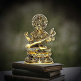 Afbeelding in Gallery-weergave laden, Brass Engraved Saraswati with Round Base 7 in