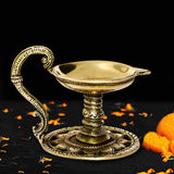 Load image into Gallery viewer, Brass Lotus Engraved Aarti Deepak 4 in