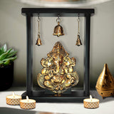 Load image into Gallery viewer, Brass Temple Frame with Ganesh and Three Bells 13 in