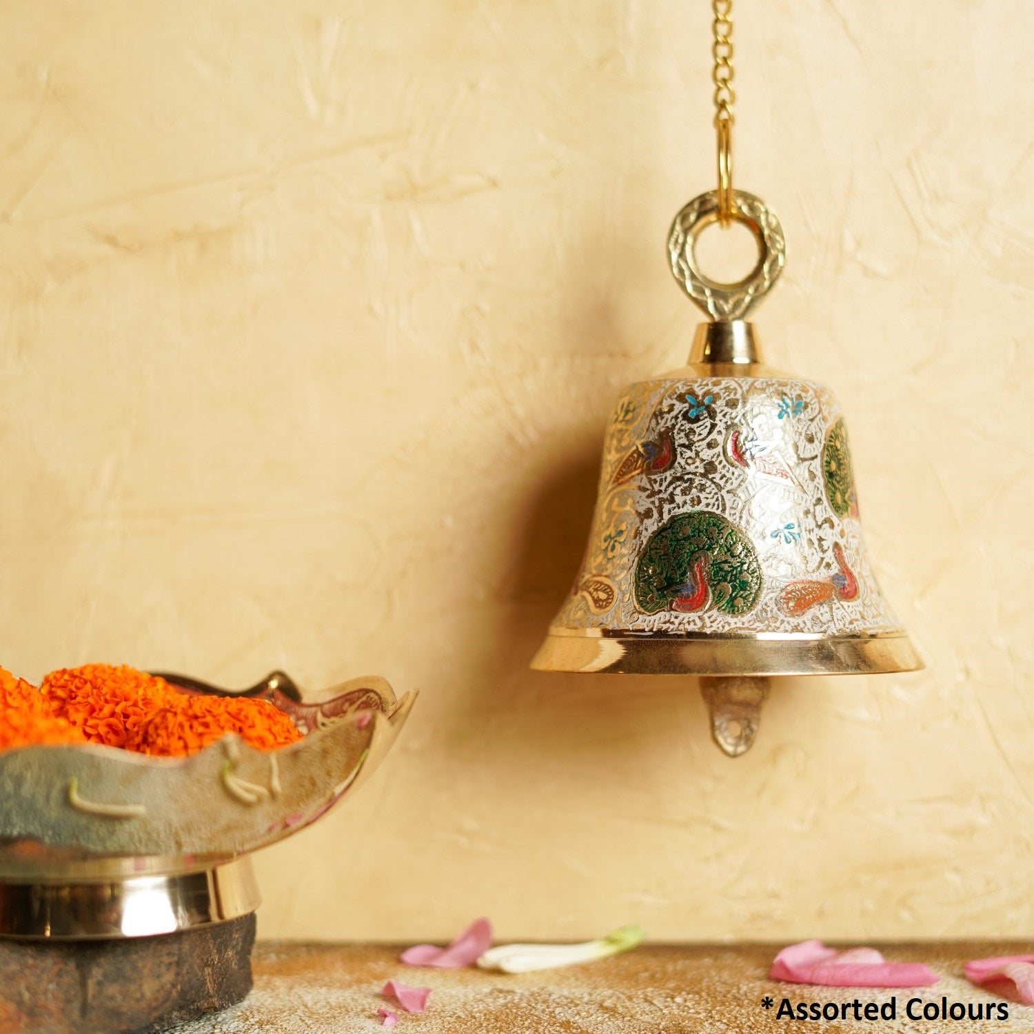 Tample Bells The Bombay Store Brass Engraved Temple Bell Small (Assorted Designs)