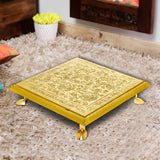 Load image into Gallery viewer, Wooden Chowki with Brass Floral Engraving 10 in x 10 in