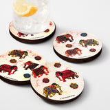 Load image into Gallery viewer, Elephant Fabrication Round Coasters with Holder (Set of 4)