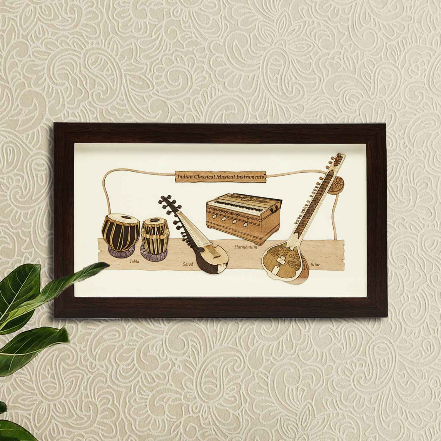 The Bombay Store Indian Musical Instruments Wood Art Frame 7 in x 12 in