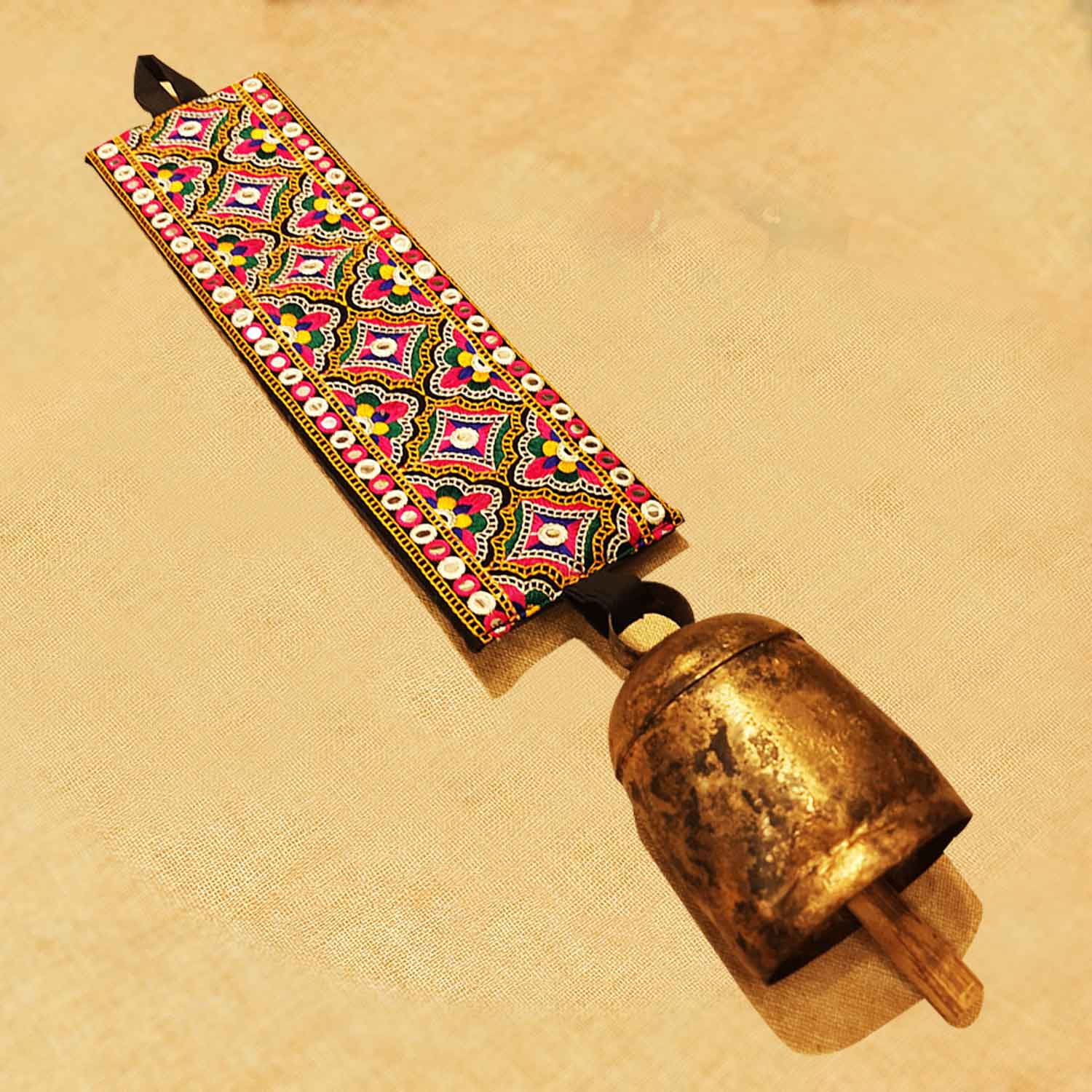 The Bombay Store Cow Door Bell with Kantha Embroidery on Belt